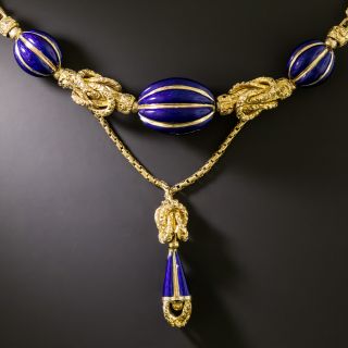 Victorian Blue Enamel Dangle Necklace - 2