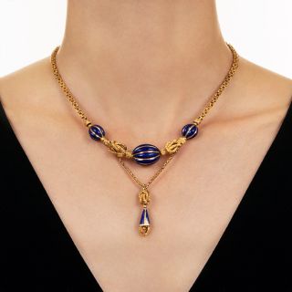 Victorian Blue Enamel Dangle Necklace