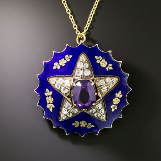 Victorian Blue Enamel, Diamond and Amethyst Brooch/Pendant - 3