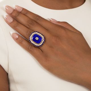 Victorian Blue Enamel, Diamond And Natural Pearl Ring