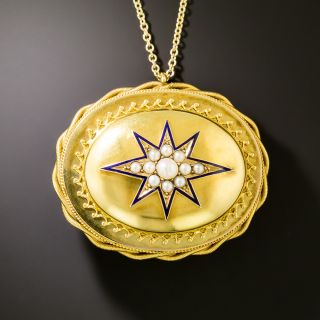 Victorian Blue Enamel Star and Pearl Locket Pendant/Brooch - 1