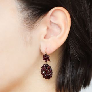 Victorian Bohemian Garnet Double-Cluster Earrings