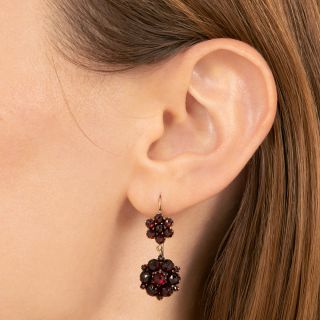 Victorian Bohemian Garnet Double Flower Dangle Earrings