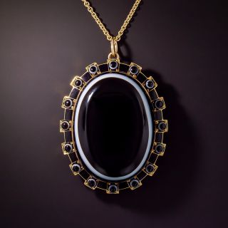 Victorian Bull's-Eye Agate Pendant Necklace, English - 1