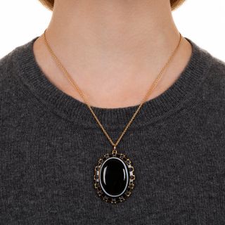 Victorian Bull's-Eye Agate Pendant Necklace, English