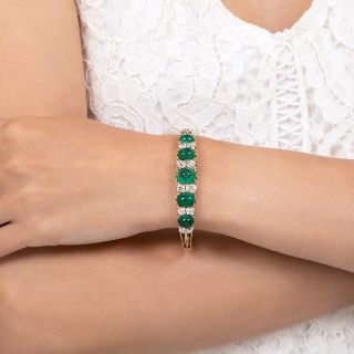 Victorian Cabochon Emerald And Diamond Bangle Bracelet