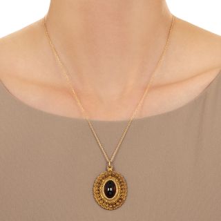Victorian Cabochon Garnet Cannetille Locket