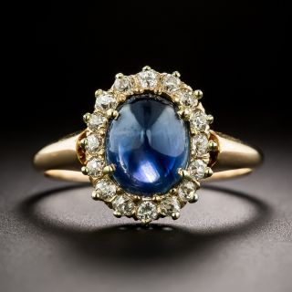 Victorian Cabochon Sapphire and Diamond Halo Ring - 2