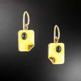Victorian Cabochon Sapphire and Rose Cut Diamond Earrings - 2