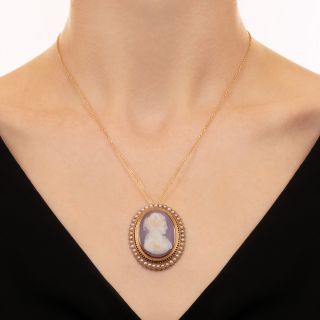 Victorian Carnelian Cameo and Natural Seed Pearl Pendant