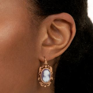 Victorian Carnelian Cameo Dangle Earrings