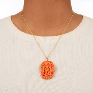 Victorian Carved Coral Cherub Pendant/Brooch
