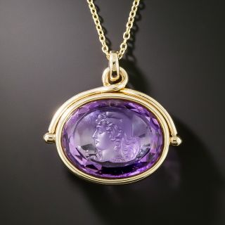 Victorian Carved Intaglio Amethyst Swivel Pendant - 3