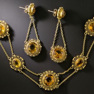 Victorian Citrine Filigree Necklace and Earrings Suite - 2