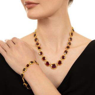 Victorian Color-Change Garnet Riviere Necklace and Bracelet Set