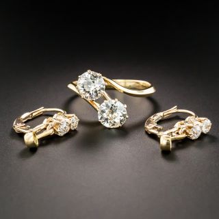 Victorian Convertible Diamond Earrings and Diamond Bypass Ring - 2