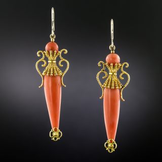 Victorian Coral Amphora Drop Earrings - 3