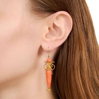 Victorian Coral Amphora Drop Earrings