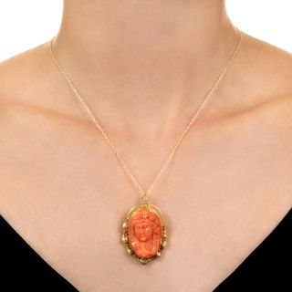Victorian Coral Bacchus Cameo Brooch/Pendant