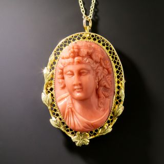 Victorian Coral Bacchus Cameo Brooch/Pendant - 1
