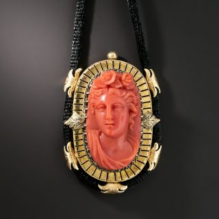 Victorian Coral Cameo Pendant Necklace - 1