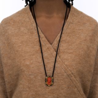Victorian Coral Cameo Pendant Necklace