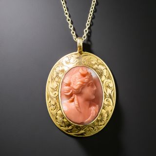 Victorian Coral Cameo Pendant - 1