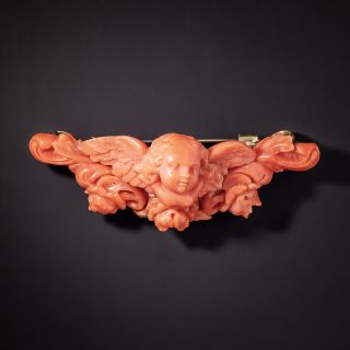Victorian Coral Cherub Brooch - 1