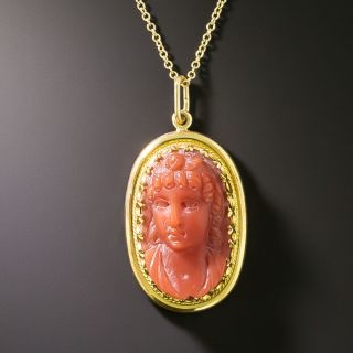 Victorian Dainty Coral Cameo Pendant - 3