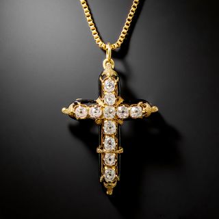 Victorian Diamond And Black Enamel Cross Pendant/Brooch - 2
