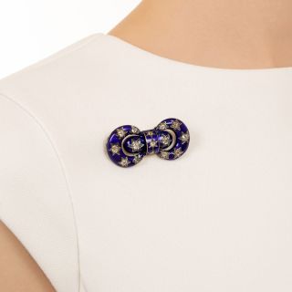 Victorian Diamond and Enamel Bow Motif Pin