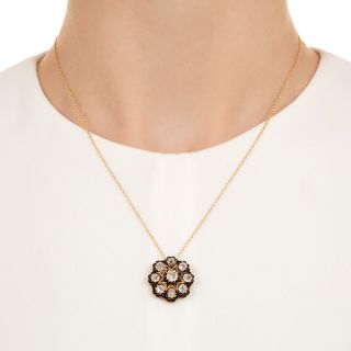 Victorian Diamond and Enamel Cluster Pendant