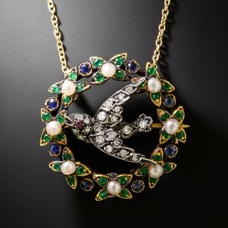 Victorian Diamond and Gemstone Swallow Pendant/Brooch - 2