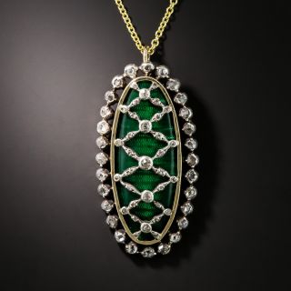 Victorian Diamond and Green Enamel Pendant - 2