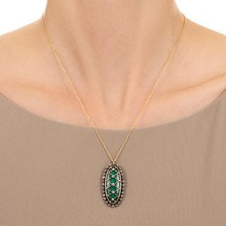 Victorian Diamond and Green Enamel Pendant