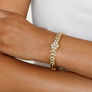 Victorian Diamond and Natural Pearl Bangle Bracelet