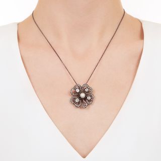 Victorian Diamond and Natural Pearl Clover Pendant