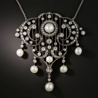 Victorian Diamond and Natural Pearl Necklace - 2