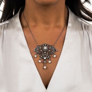 Victorian Diamond and Natural Pearl Necklace