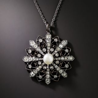 Victorian Diamond and Natural Pearl Starburst Pendant - 3