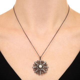 Victorian Diamond and Natural Pearl Starburst Pendant
