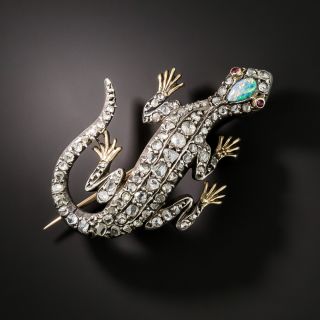Victorian Diamond and Opal Lizard Brooch - 1