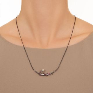 Victorian Diamond and Ruby Crescent Serpent Necklace