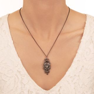 Victorian Diamond Bow Motif Pendant Necklace