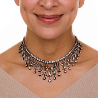 Victorian Diamond Necklace in Silver Over Gold
