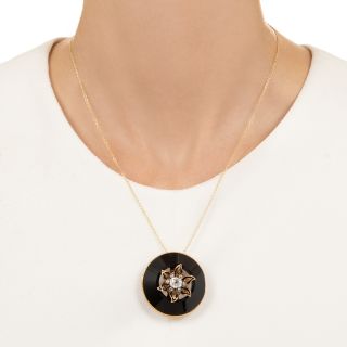 Victorian Diamond, Onyx and Enamel Pendant/Brooch