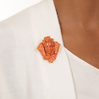 Victorian Dionysus/Bacchus Coral Brooch