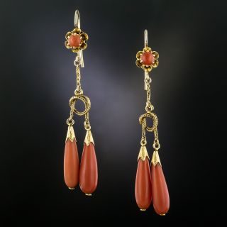Victorian Double Coral Dangle Earrings - 1
