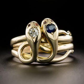 Victorian Double Snake Sapphire and Diamond Ring - 3