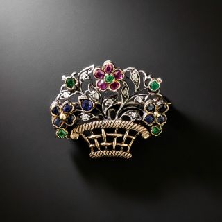 Victorian/Early 20th-Century Multi-Gem Flower Basket Brooch - 2